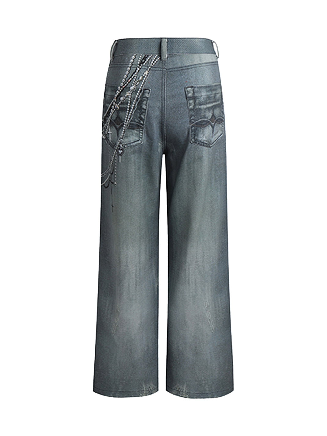 FayChui | Pearl Chain Print Washed Straight Jeans - PSYLOS 1, FayChui | Pearl Chain Print Washed Straight Jeans, Jeans, FayChui, PSYLOS 1